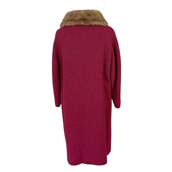 Shagmoor Red Wool Tweed Coat Beige Mink Collar May Co Size Medium Vintage 1960s - Picture 9 of 13